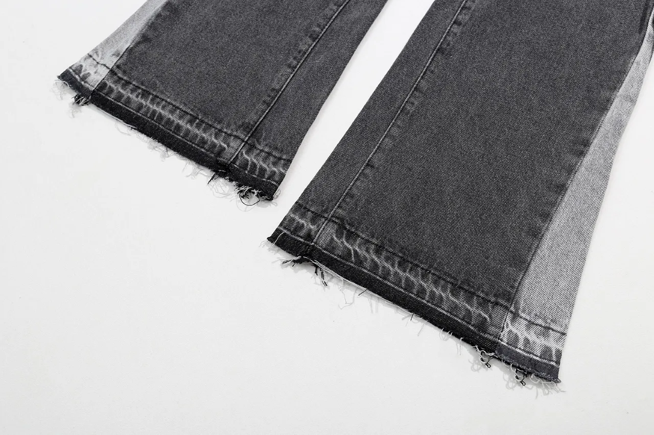 p230 (detail picture) 636#Gallery Dept New Basics Washed Black Gray Flared Splicing Jeans American Retro Casual Pants Black Gray S~XL